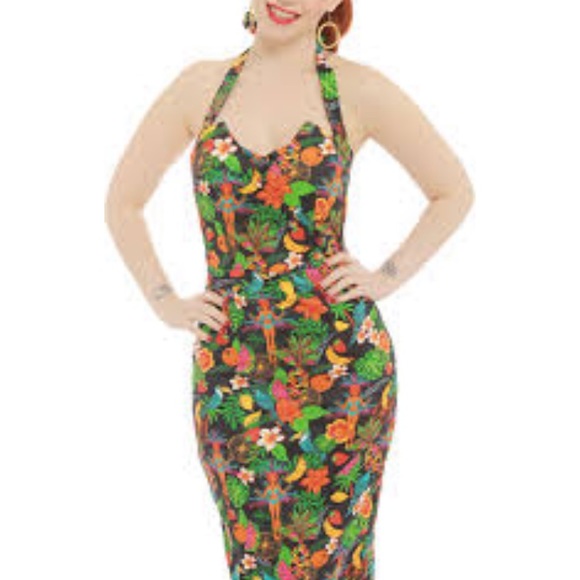 Lindy Bop Dresses & Skirts - Lindy Boo Tiki Print Pencil Halter Dress US 12